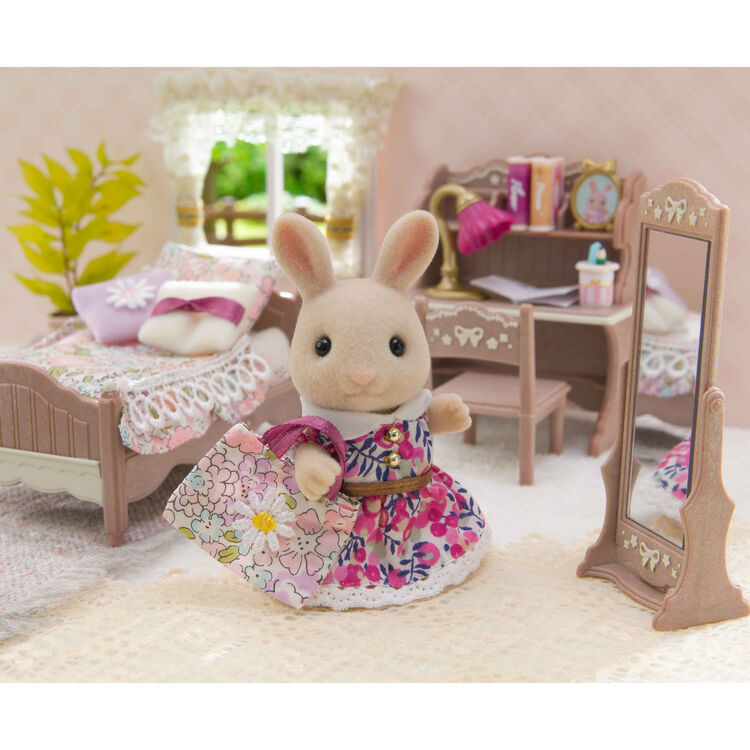 Sylvanian Families Liberty Print Kids Bedroom Set with Milk Rabbit Girl Rebecca