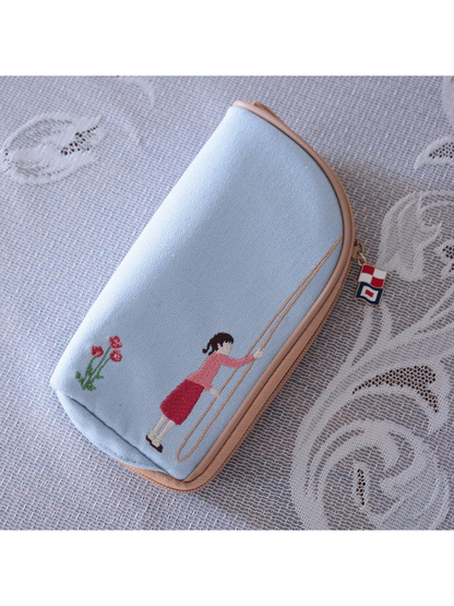 Embroidered Flag Pouch Vertical Cosmetic Bag