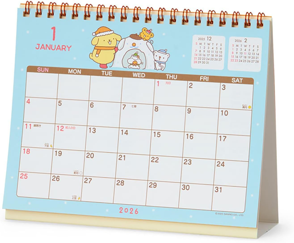Sanrio 622087 Ring Calendar 2026 Pom Pom Pudding Tabletop Paper Calendar