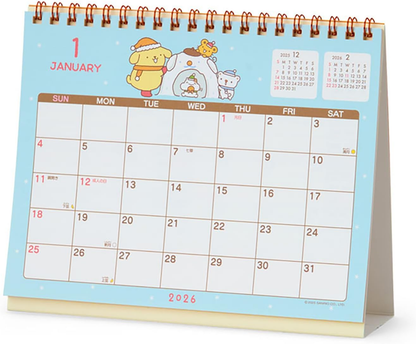 Sanrio 622087 Ring Calendar 2026 Pom Pom Pudding Tabletop Paper Calendar