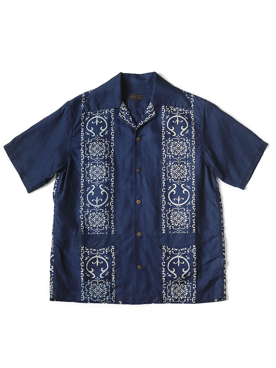 Kapital French Cross Linen Habananaja Pattern Wrangle Collar Cuban Shirt (Short Sleeve)