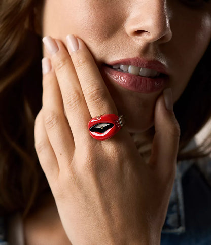 Gold Tone Lip Watch Ring