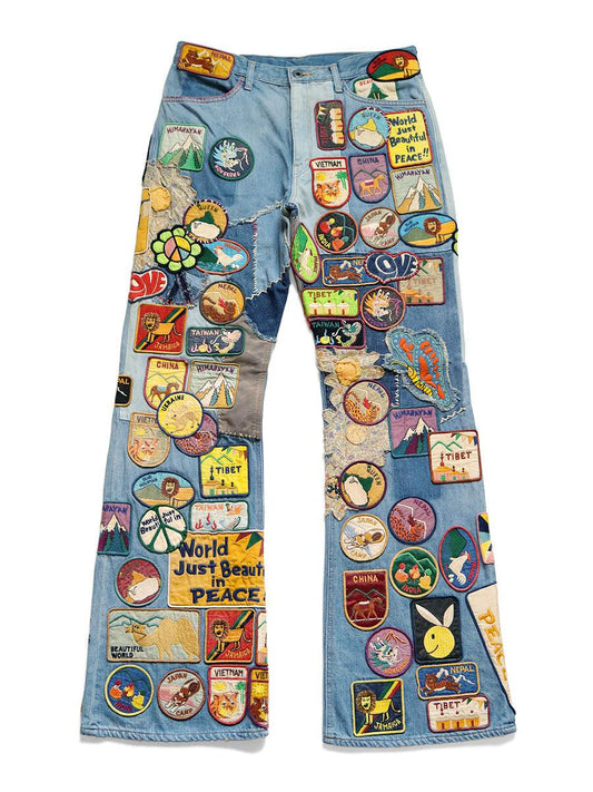 Kapital 12.5oz Denim 5P Rat Flare Pants (BEAUTIFUL WORLD INSANE Remake)