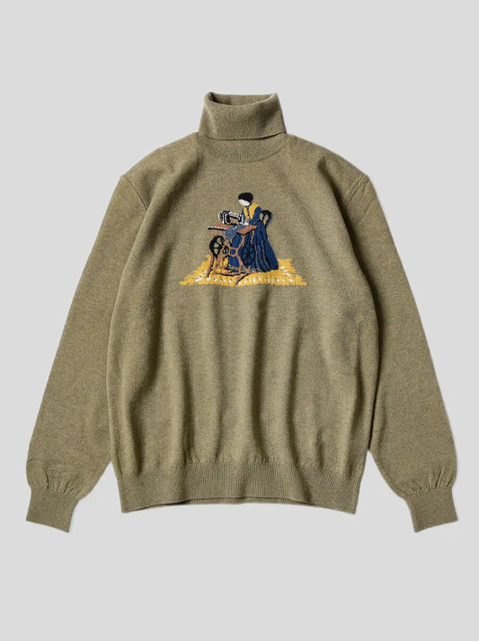Kapital unisex sweater 12G wool high neck  (lady blue quilted)