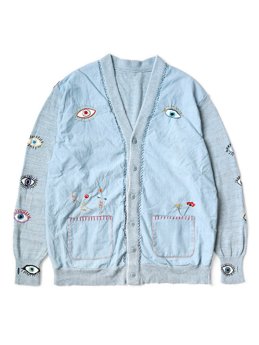 Kapital knit x chambray cardigan (SPEAKEASY embroidery)