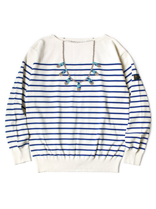 Kapital 12G Panel Border Knit Boat Neck Sweater (Santo Domingo Necklace)