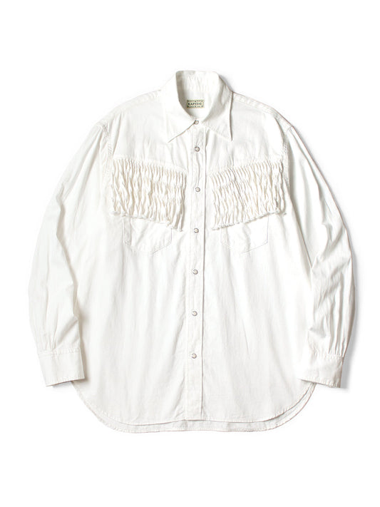 Kapital 5.5oz White Denim Fringe Husky Western Shirt long sleeve