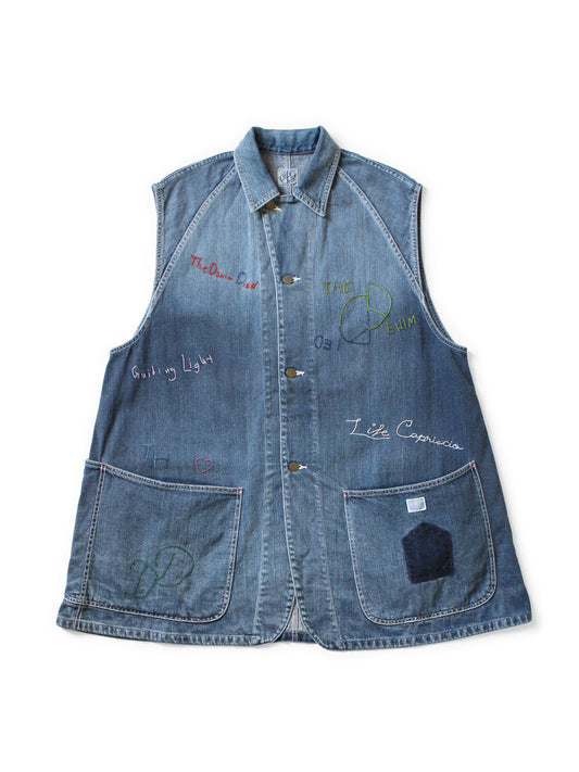 Kapital 12oz Denim Sleeveless Gilet Coverall (Memorial Embroidery Model) vest Women