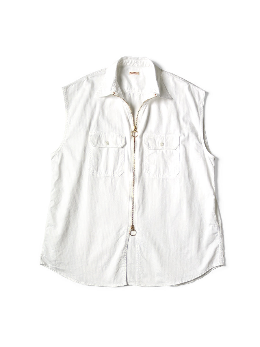 Kapital Herringbone Twill Sleeveless Zipper Work Shirt