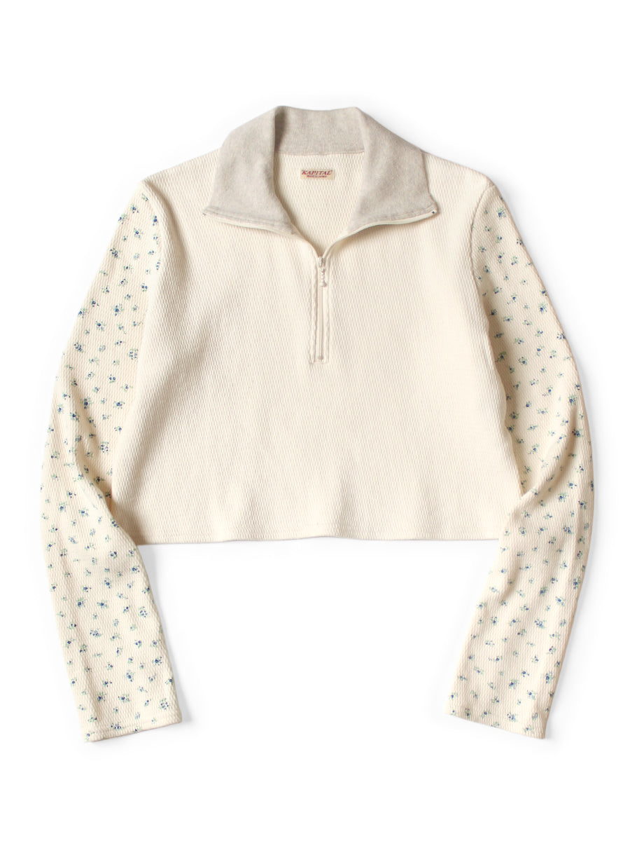 Kapital Waffle Jersey Small Flower pt 2TONE Half Zip Crop Shirt (Long Sleeve) Women