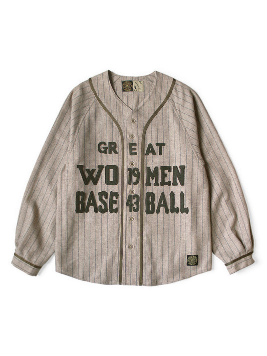 Kapital Wool Stripe (Thick) GREAT WOMEN Baseball Long Sleeve Shirt