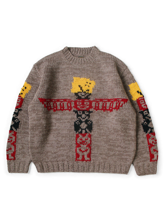 Kapital Hand-Knitted Peckish Totem Pole Cowichan Crew Sweater