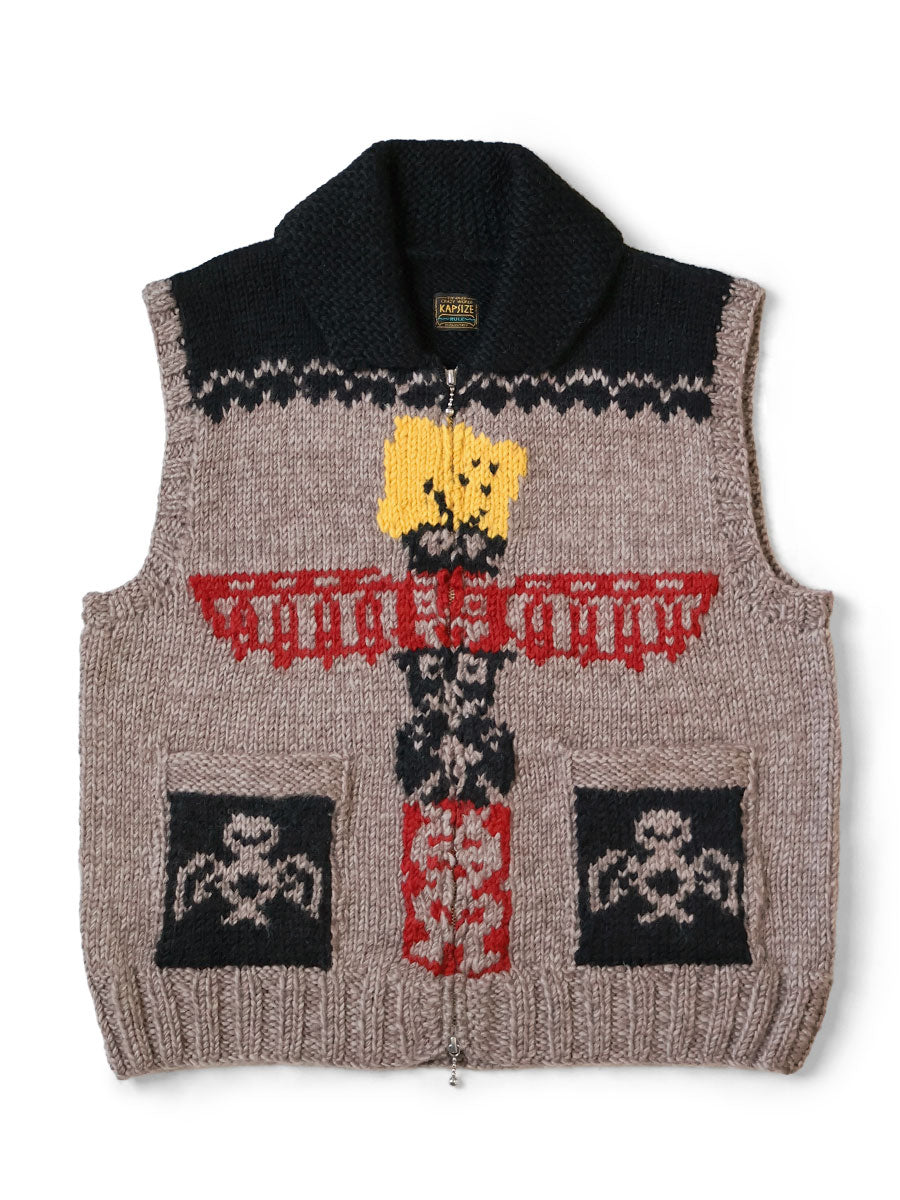 Kapital Hand Knit Peckish Totem Pole Zip Vest