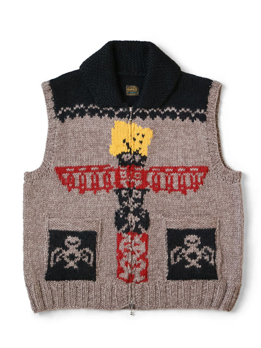 Kapital Hand Knit Peckish Totem Pole Zip Vest