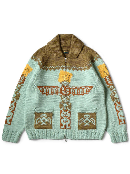 Kapital Hand Knit Peckish Totem Pole Zip Cardigan