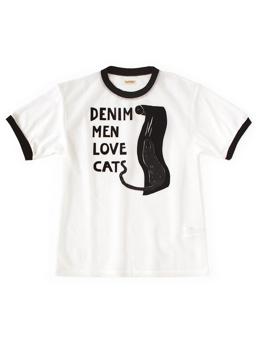 Kapital Sheer Jersey x 20/- Jersey Ringer T-shirt (DENIM MEN LOVE CATS Scratch Print)