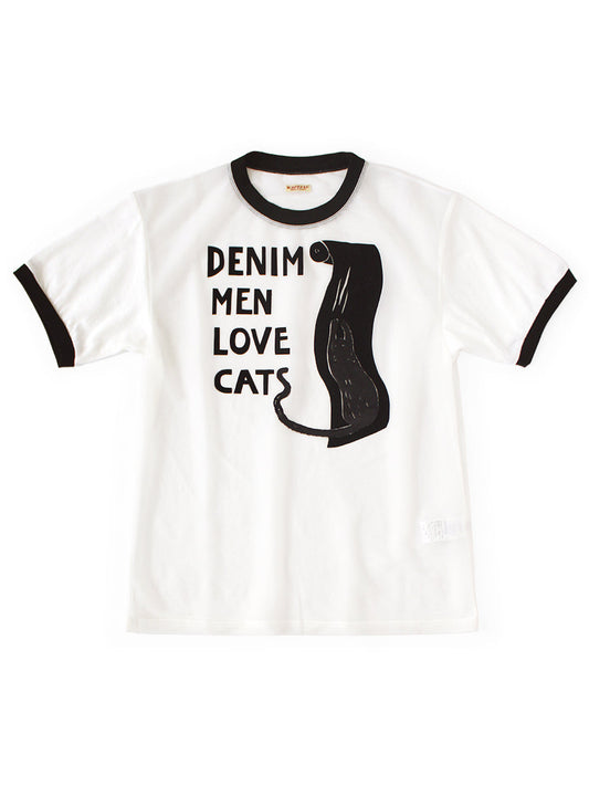 Kapital Sheer Jersey x 20/- Jersey Ringer T-shirt (DENIM MEN LOVE CATS Scratch Print)
