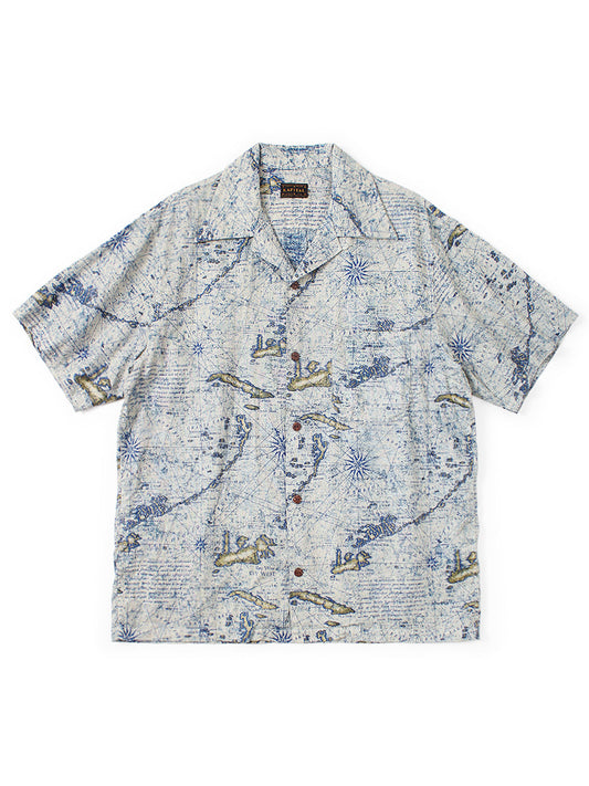 Kapital French Cross Linen Discharge Print Key West Pattern Short-Sleeve Shirt Open-Collar