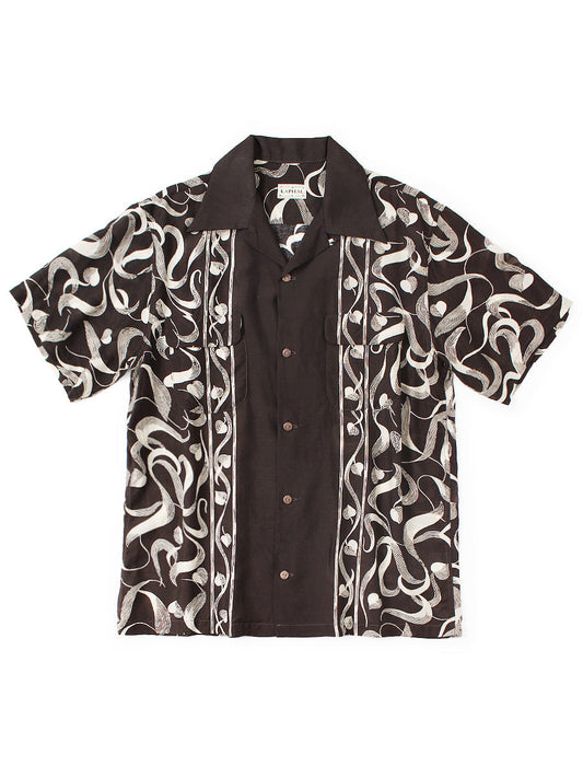 Kapital Silk Rayon Okra Pattern Short-Sleeved Open-Collar Shirt