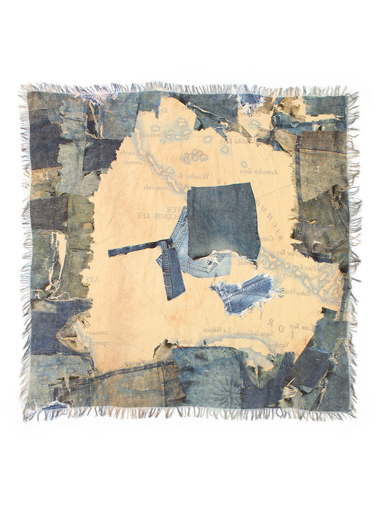 Kapital Rayon Fringe Square Stole (KAYO HUESO Denim Map) Scarves
