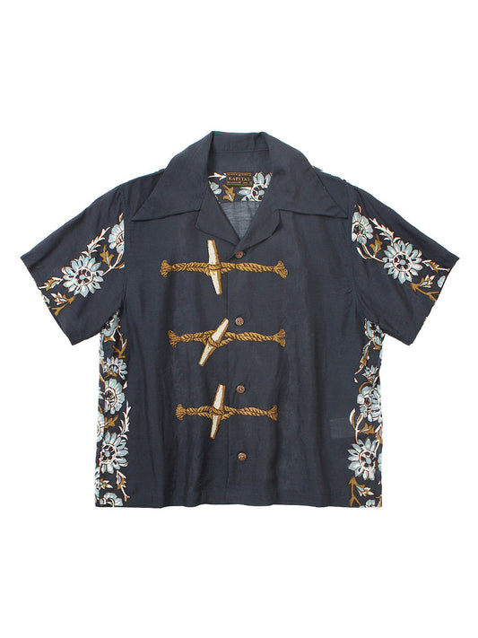 Kapital Silk Rayon Toggle Maile Print Short-Sleeve Open-Collar Shirt women