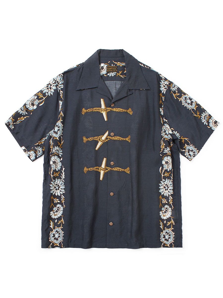 Kapital Silk Rayon Toggle Maile Print Short-Sleeve Open-Collar Shirt