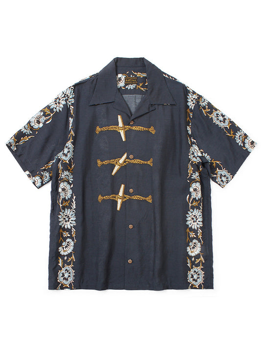 Kapital Silk Rayon Toggle Maile Print Short-Sleeve Open-Collar Shirt