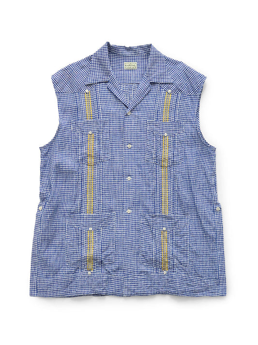 Kapital Linen Gingham Check Sleeveless Cuban Shirt