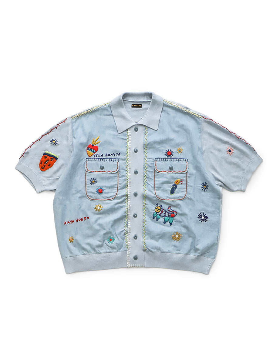 Kapital Knit x Chambray Polo Shirt (Ice Labonita Embroidery)