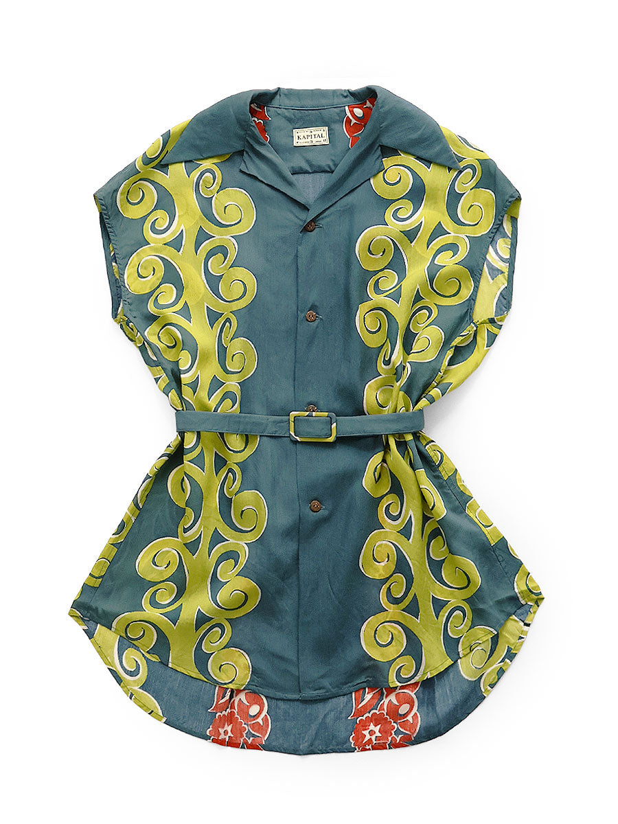 Kapital Silk Rayon Kona Tree Pattern French Sleeve Open Collar Shirt women