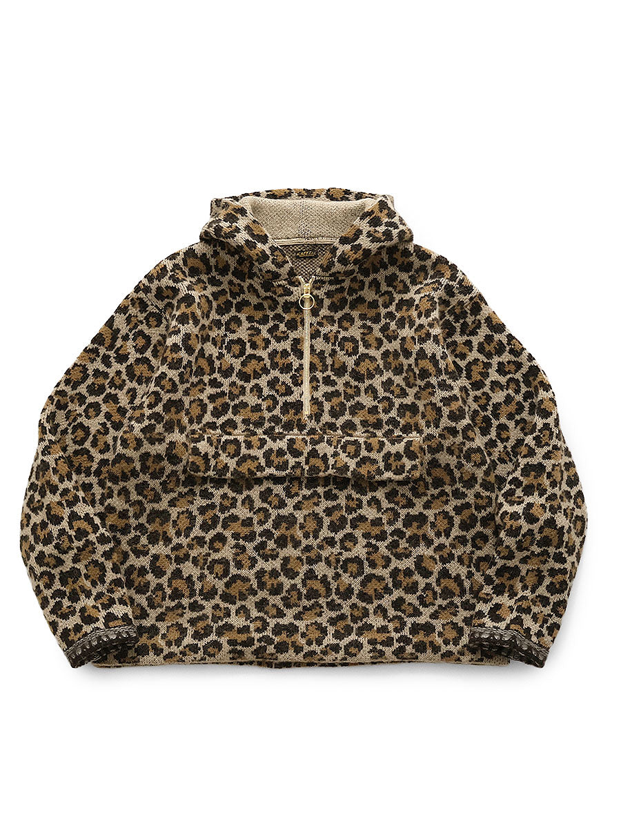 Kapital 5G Leopard Print Mohair Knit Half-Zip Anorak Jacket