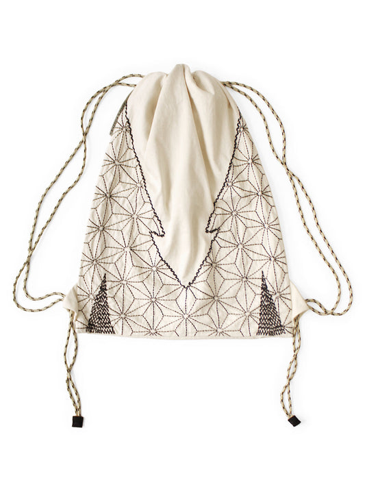 Kapital 8oz Denim Drawstring Bag (Hemp Leaf Pattern Furoshiki Embroidery)