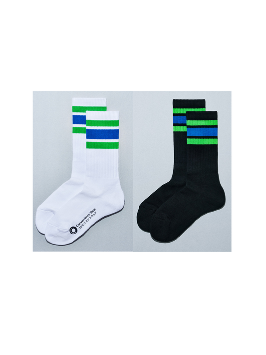 FamilyMart Style Unisex Stripe Crew Socks Set (2 Pairs)