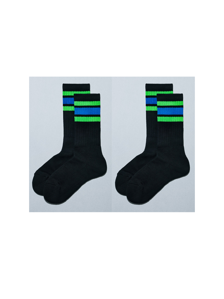 FamilyMart Style Unisex Stripe Crew Socks Set (2 Pairs)