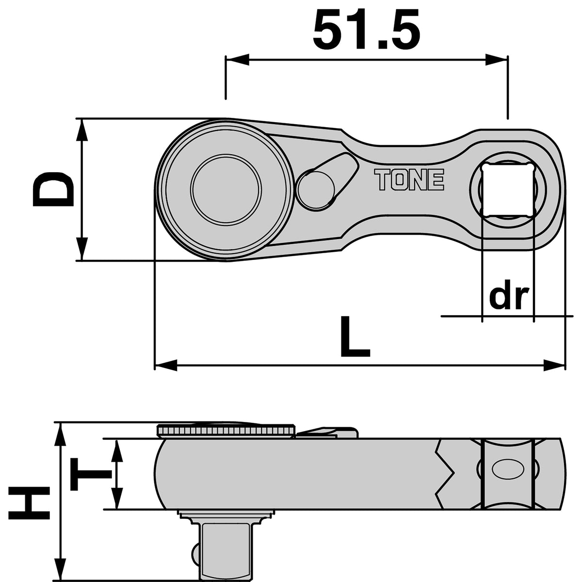 TONE Stubby Ratchet Handle 9.5 mm (3/8") Drive RH3HSS3