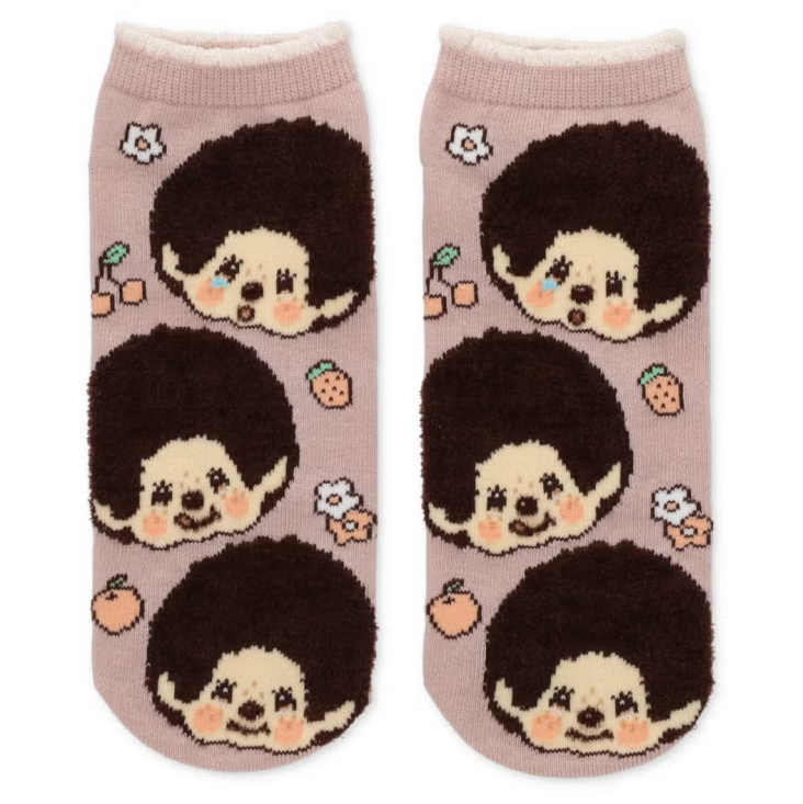 Monchhichi Face Pattern Pink Ankle Socks