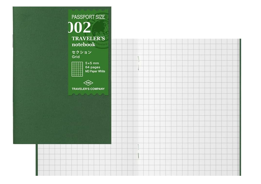 Traveler's Company Passport Size Notebook Refill – 5mm Grid MD Paper (2 Pack)