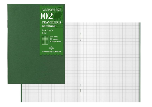 Traveler's Company Passport Size Notebook Refill – 5mm Grid MD Paper (2 Pack)