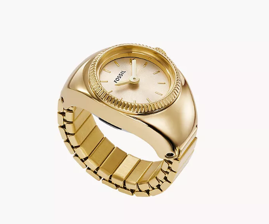 Gold Tone Stainless Steel Watch Ring Quartz Two Hand Ring Watch
