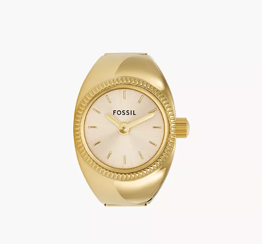 Gold Tone Stainless Steel Watch Ring Quartz Two Hand Ring Watch