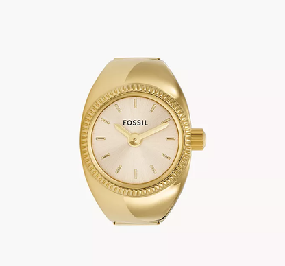 Gold Tone Stainless Steel Watch Ring Quartz Two Hand Ring Watch