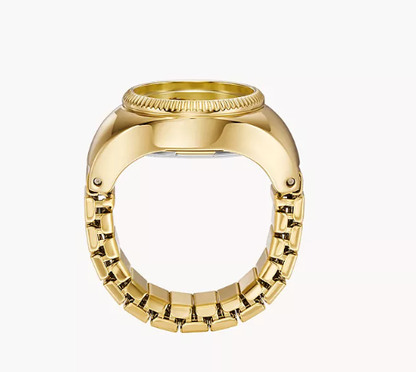 Gold Tone Stainless Steel Watch Ring Quartz Two Hand Ring Watch