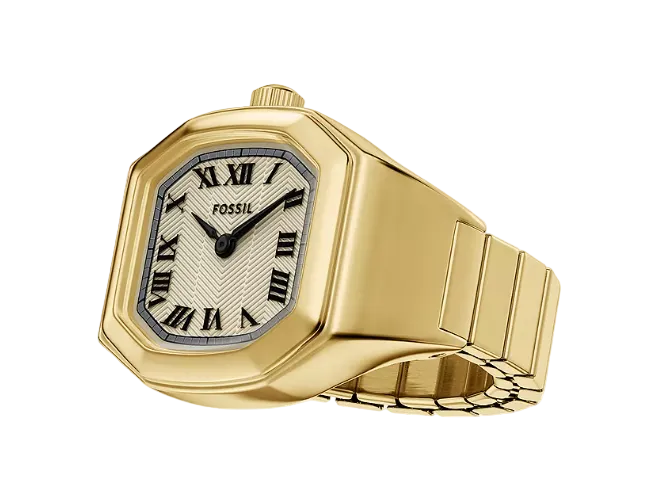 Harlow Gold Tone Watch Ring Stainless Steel Quartz Two Hand Ring Watch