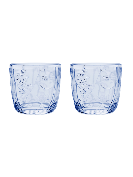 Moomin Arabia Aqua Blue Tumbler Glass Pair