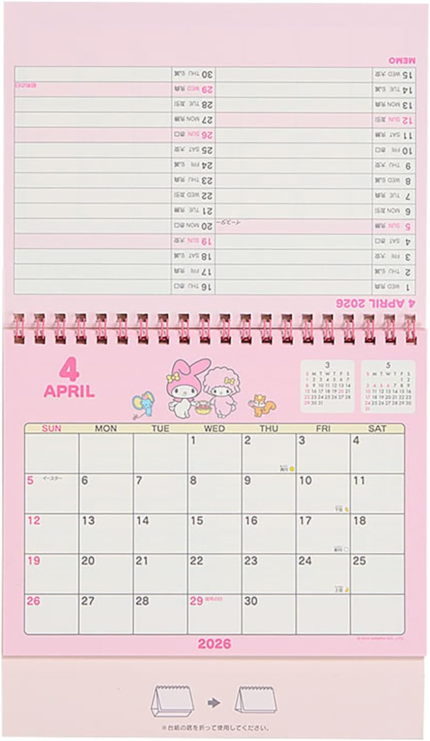 Sanrio 622044 Ring Calendar 2026 My Melody Tabletop Paper Calendar