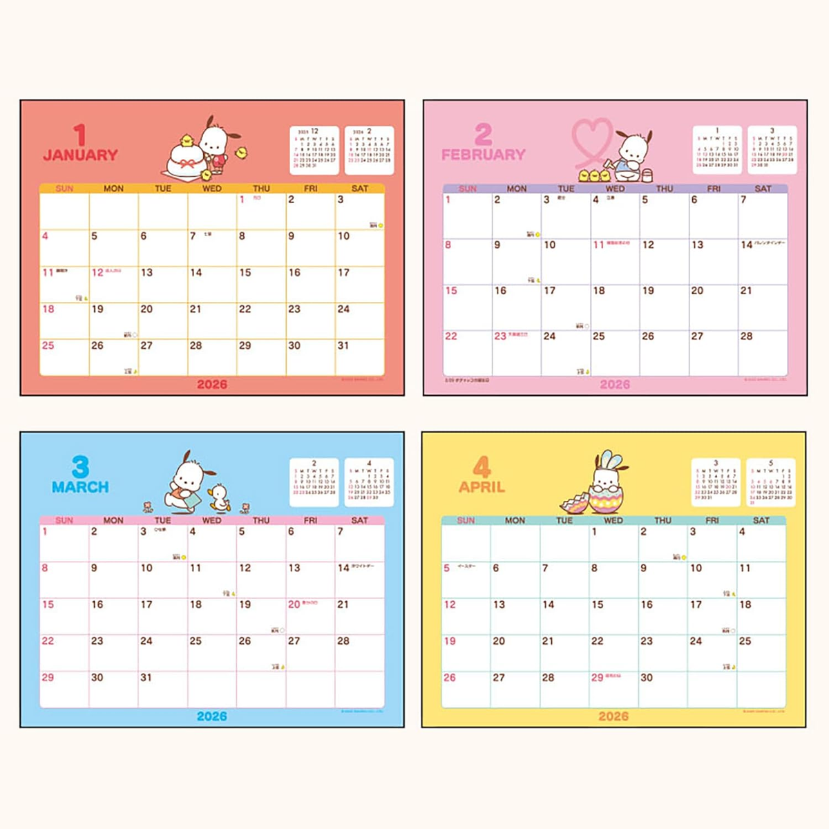 Sanrio 622176 Ring Calendar 2026 Pochacco Tabletop Paper Calendar