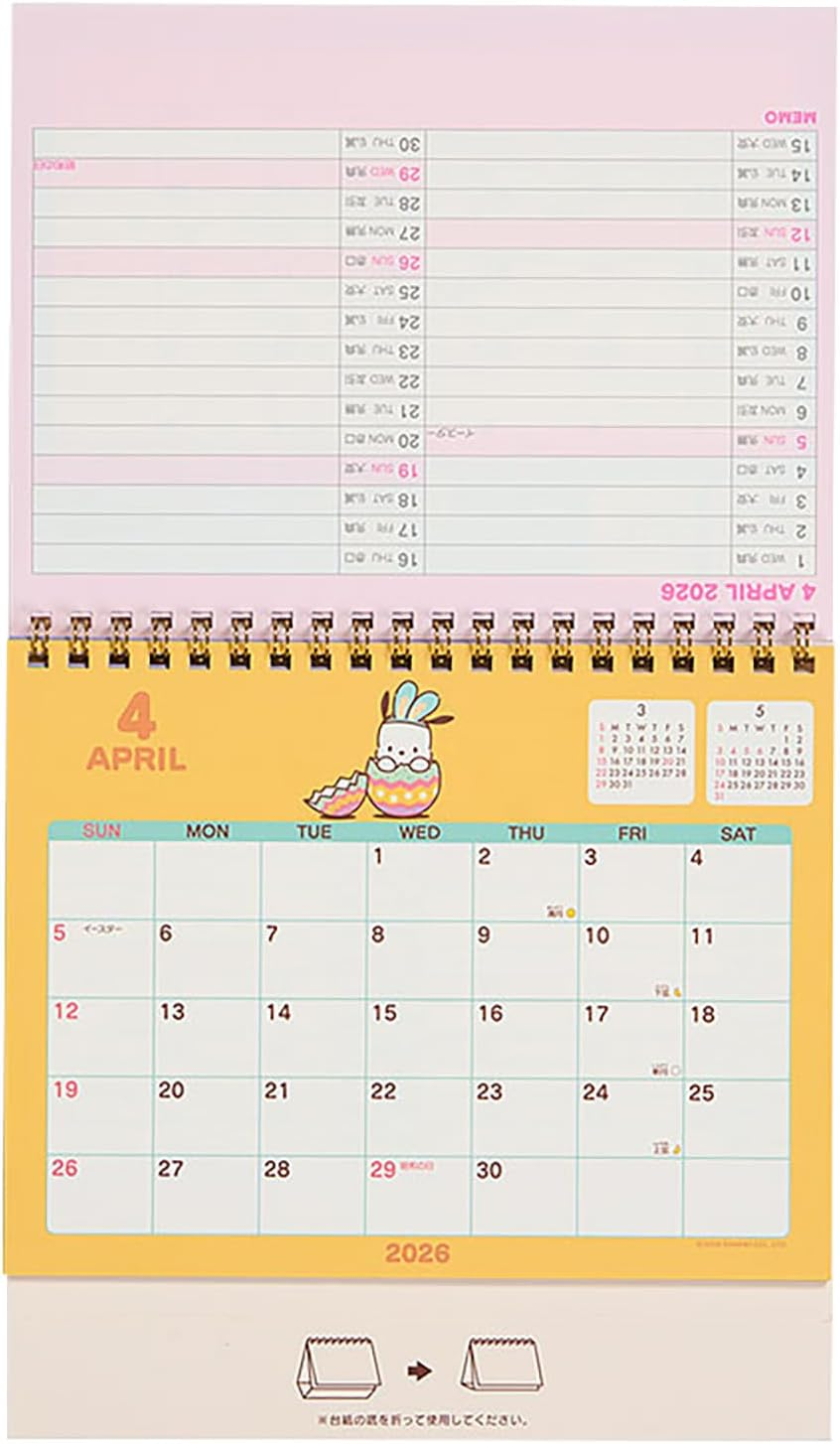 Sanrio 622176 Ring Calendar 2026 Pochacco Tabletop Paper Calendar
