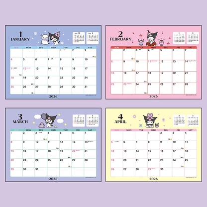 Sanrio 622168 Ring Calendar 2026 Chrome Tabletop Paper Calendar