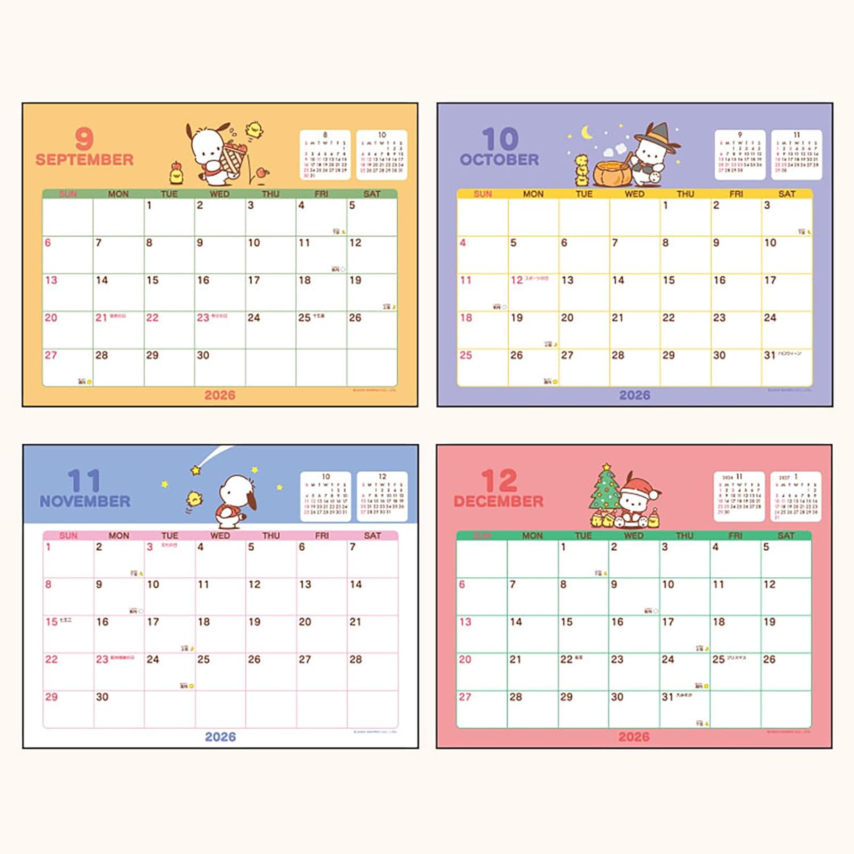 Sanrio 622176 Ring Calendar 2026 Pochacco Tabletop Paper Calendar