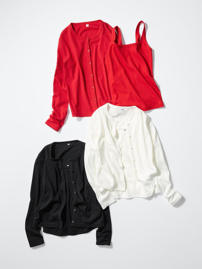 Uniqlo Women Pointelle Cardigan Cotton Knit